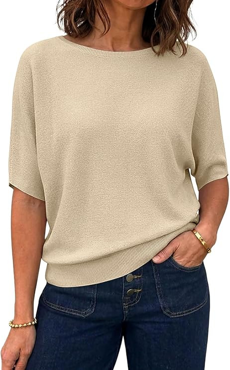 ANRABESS Women's Short Sleeve Sweater Wool Blend Crewneck Lightweight Sweaters Top Summer Spring ... | Amazon (US)