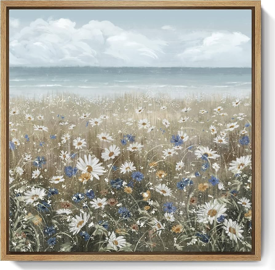 Framed Wall Art Bathroom Décor Boho Beach Coastal Vintage Floral Wall Picture Flower Daisy Flowe... | Amazon (US)