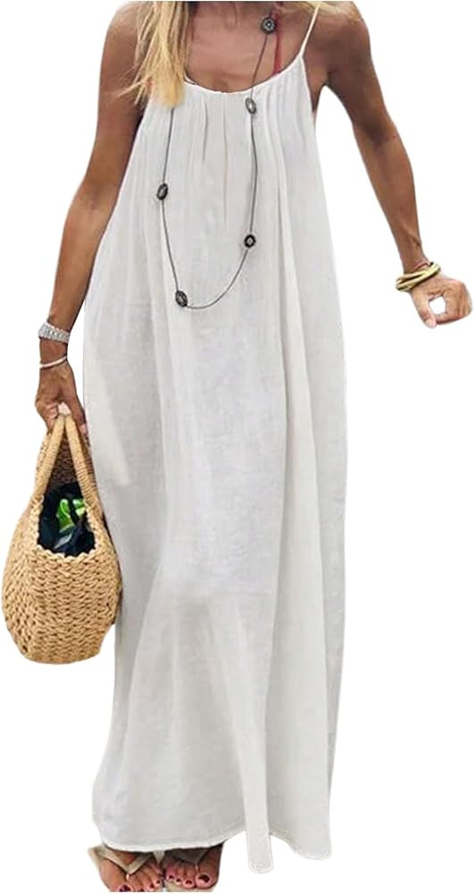 SHENHE Women's Open Back Spaghetti Strap Beach Maxi Dress Loose Flowy Vacation Sundress | Amazon (US)
