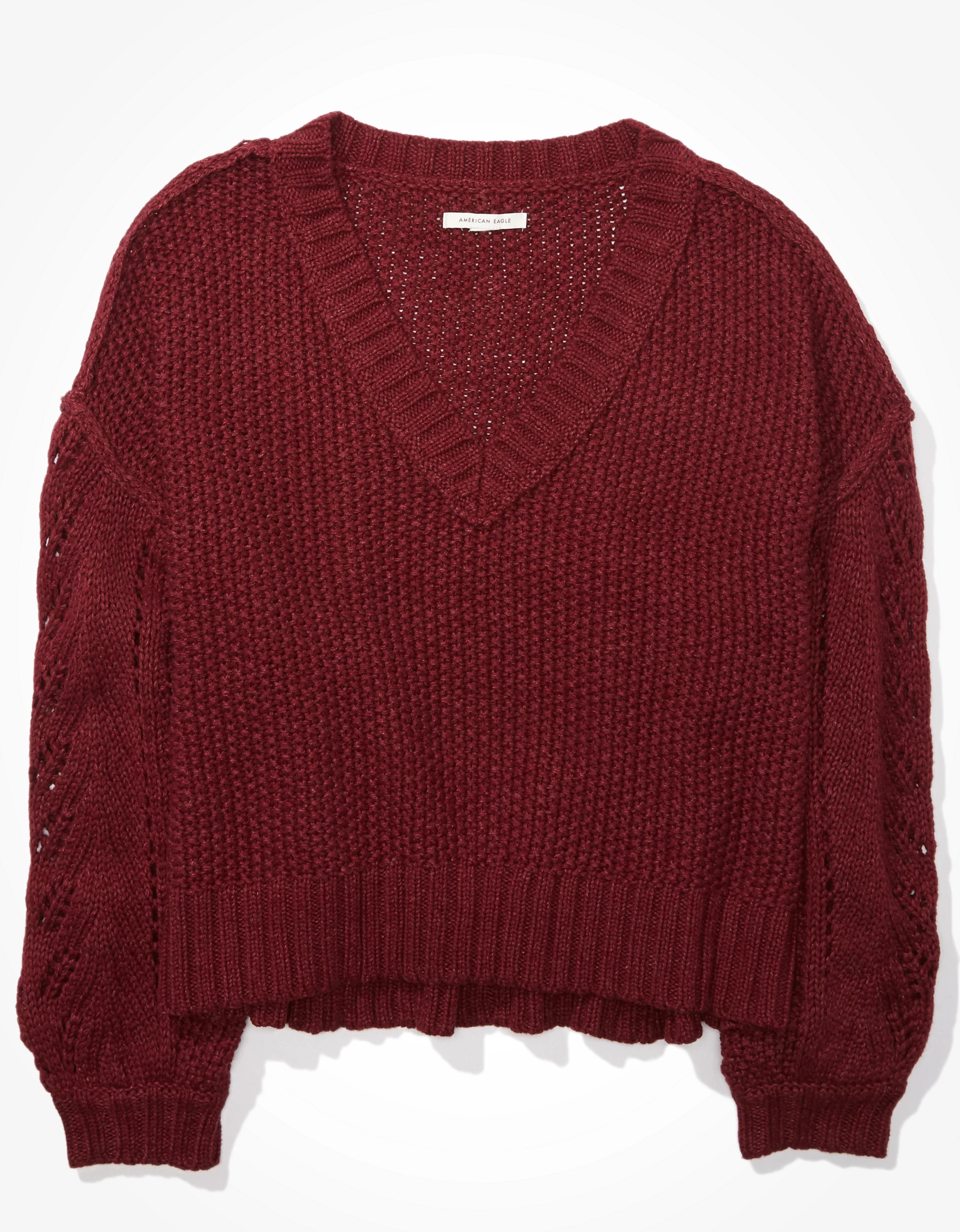 AE Cropped Pointelle V-Neck Sweater | American Eagle Outfitters (US & CA)