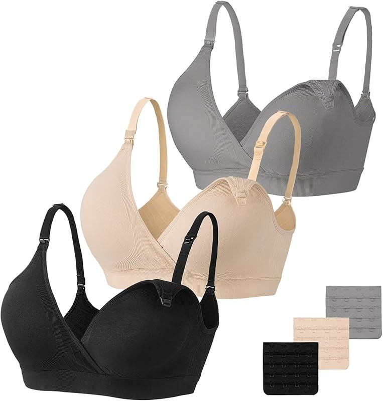 Vinfact 3 Pack Nursing Bras for Breastfeeding Seamless V Neck Maternity Bra Women Pregnancy Breas... | Amazon (US)