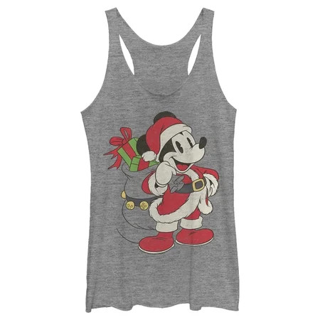 Women s Mickey & Friends Santa Mouse Racerback Tank Top Gray Heather X Large | Walmart (US)