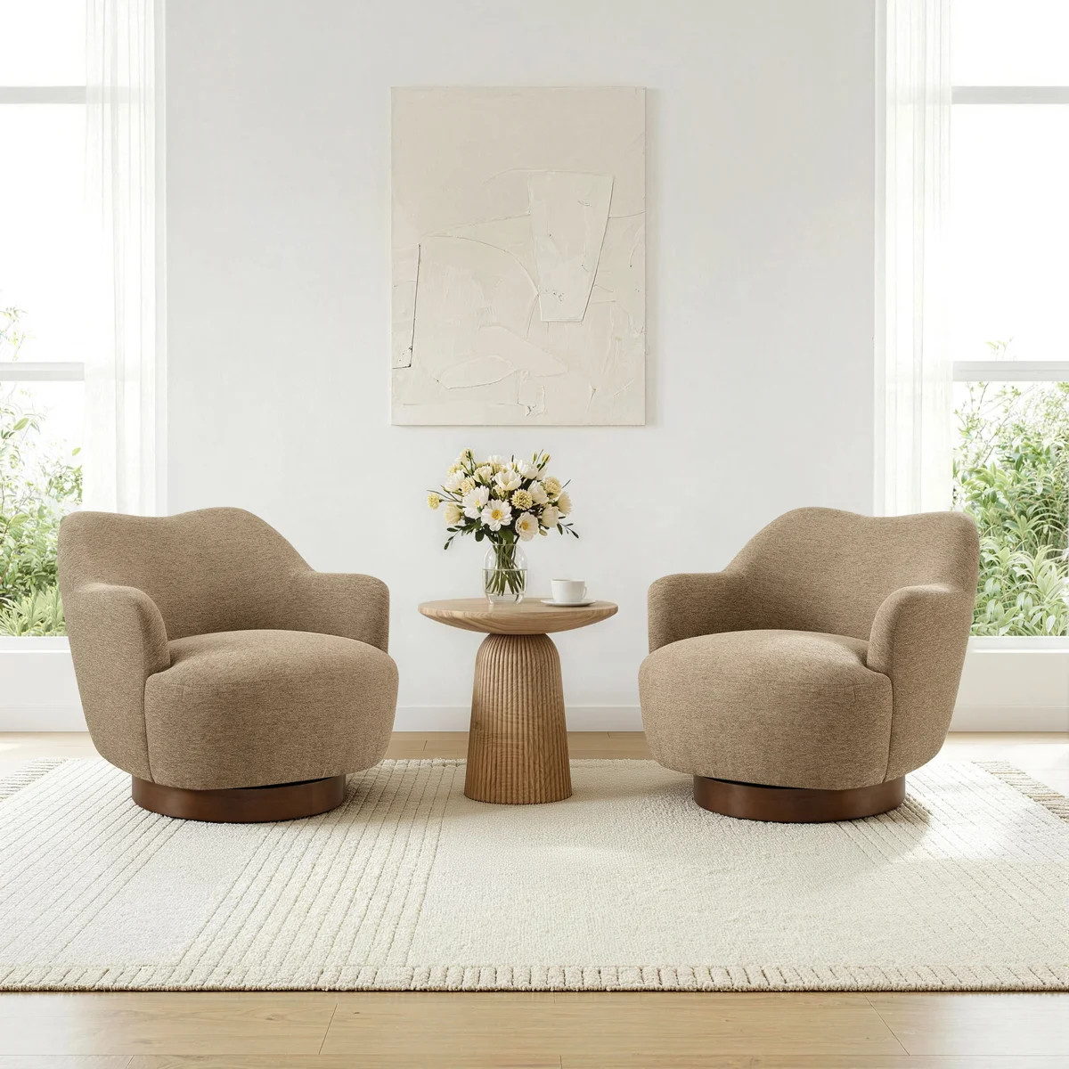 30.7"Swivel Accent Chair with 360° Rotation and Camel Back Design | Wayfair North America