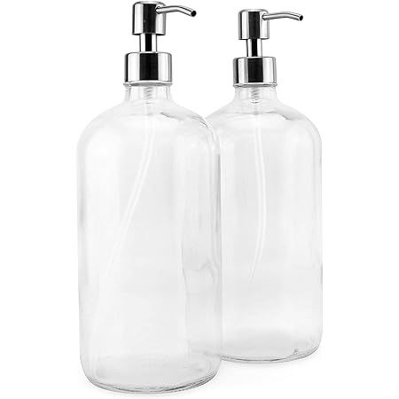 8-Ounce Clear Glass Boston Round Bottles w/ Stainless Steel Lotion Pumps (4-Pack); Empty Refillab... | Amazon (US)