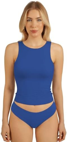Women's High Neck Double Lined Tank Top Cute Summer Crop Tops Sleeveless Workout Tops | Amazon (US)