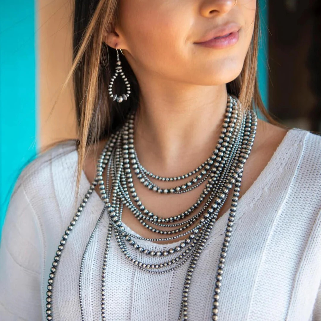 Sterling Silver Bead Layering Necklace (5mm), Silver Pearl Necklace, Stack Necklaces, Silver Bead... | Etsy (US)