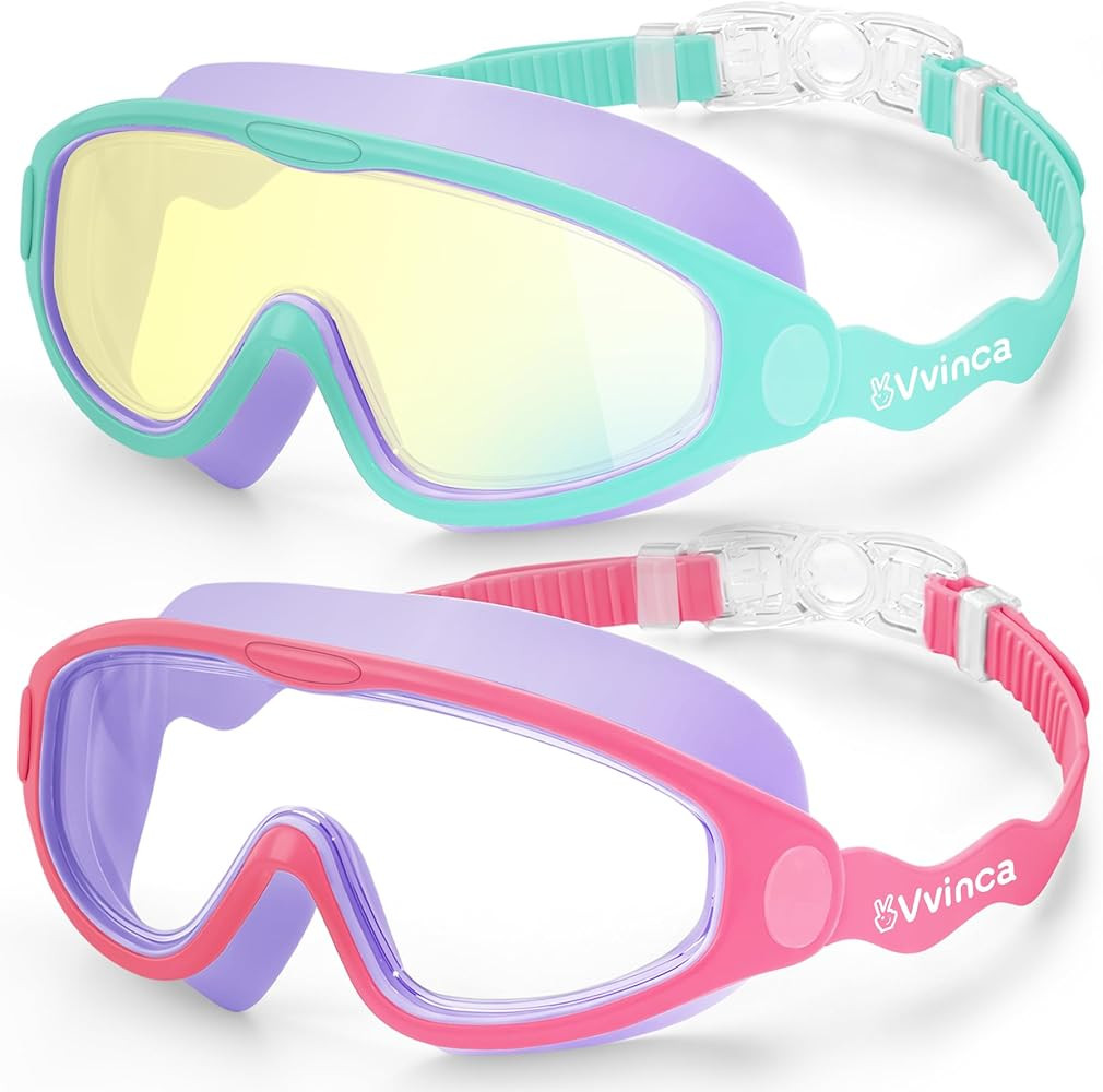 Vvinca Kids Swim Goggles 2 Pack, Soft Wave-Shape Strap (No Hair Pulling), Anti Fog Leak Free Swim... | Amazon (US)