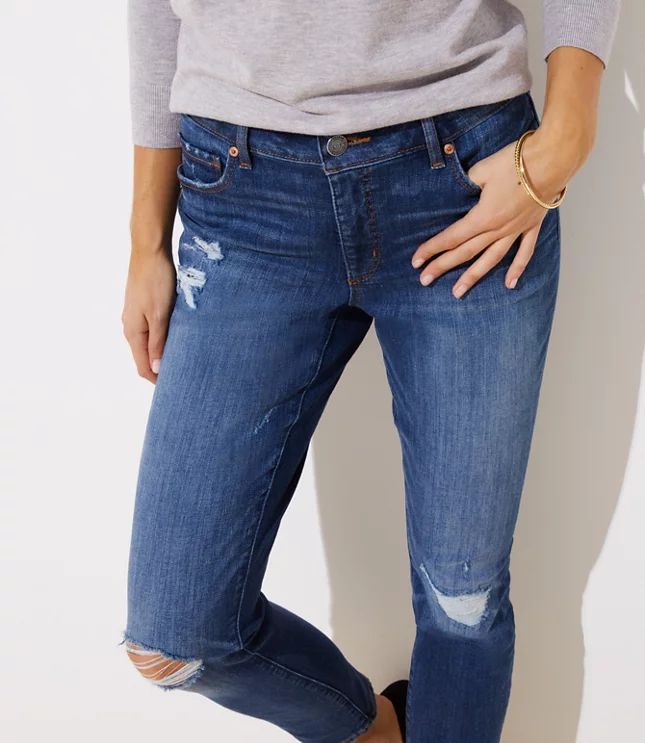 Modern Destructed Slim Pocket Skinny Jeans in Mid Indigo Wash | LOFT | LOFT
