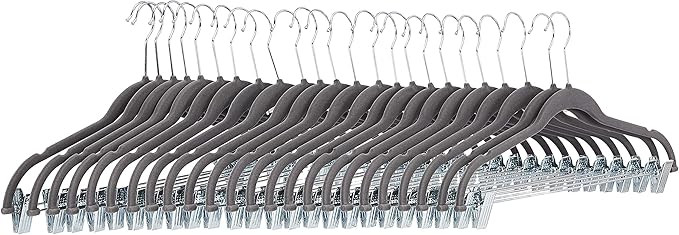 Amazon Basics Velvet Skirt Hangers with Clips, 24-Pack, Dark Gray | Amazon (US)