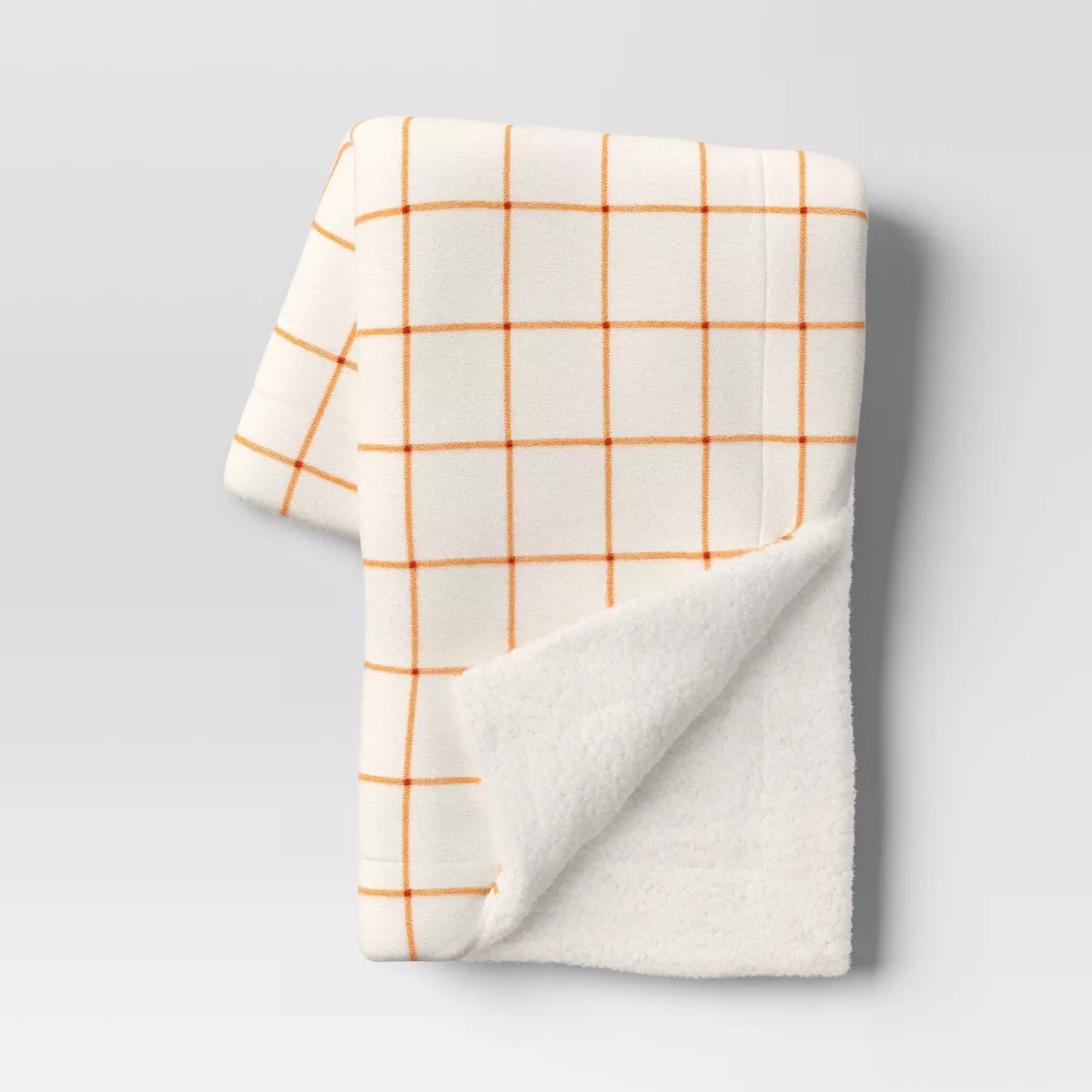 Windowpane Plush with Shearling Reverse Throw Blanket Cream/Orange - Threshold™ | Target