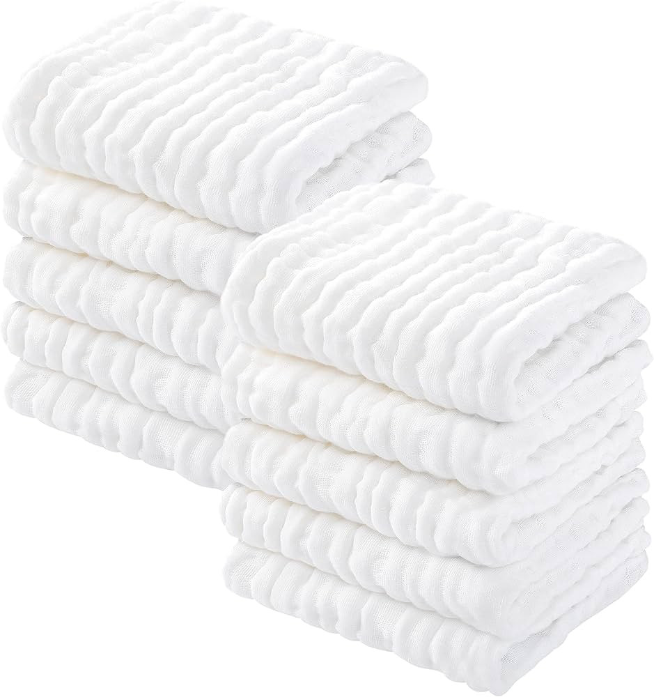 Yoofoss Muslin Baby Washcloths 100% Cotton Face Towels 10 Pack Wash Cloths for Baby 12x12in Soft ... | Amazon (US)