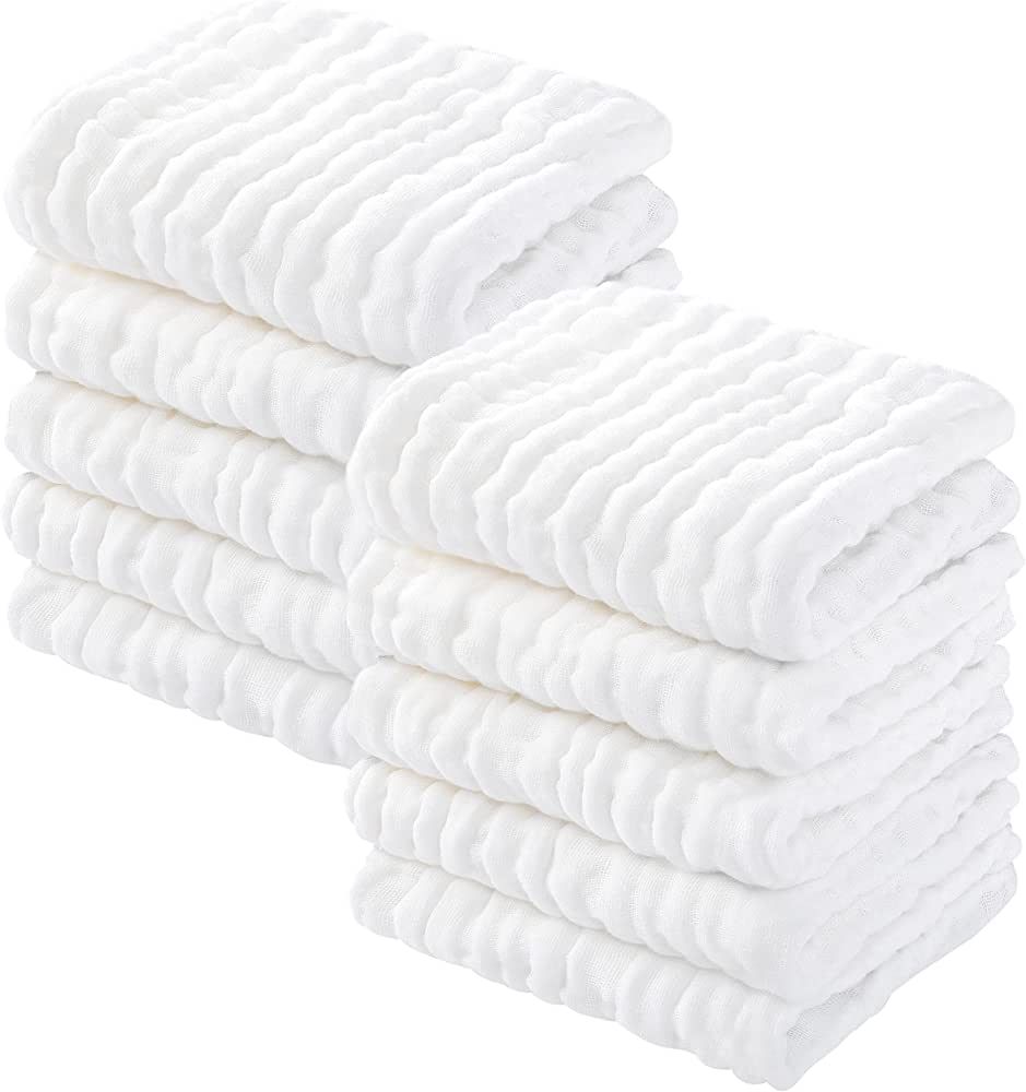 Yoofoss Muslin Baby Washcloths 100% Cotton Face Towels 10 Pack Wash Cloths for Baby 12x12in Soft and | Amazon (US)