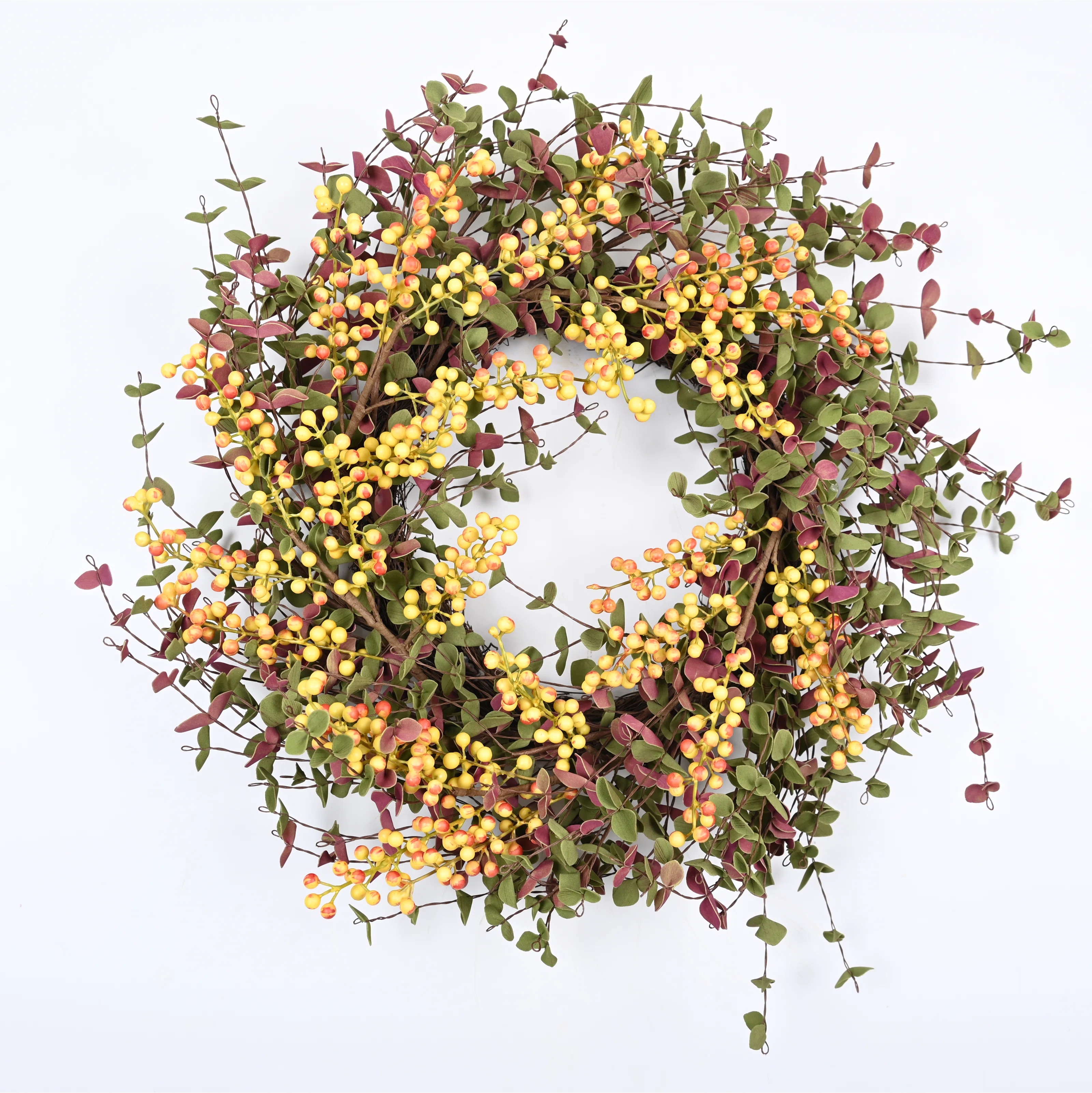 Artificial Farmhouse Blossoms Cluster Greenery Mini Eucalyptus Berry Thanksgiving Day Fall Wreath... | Wayfair North America