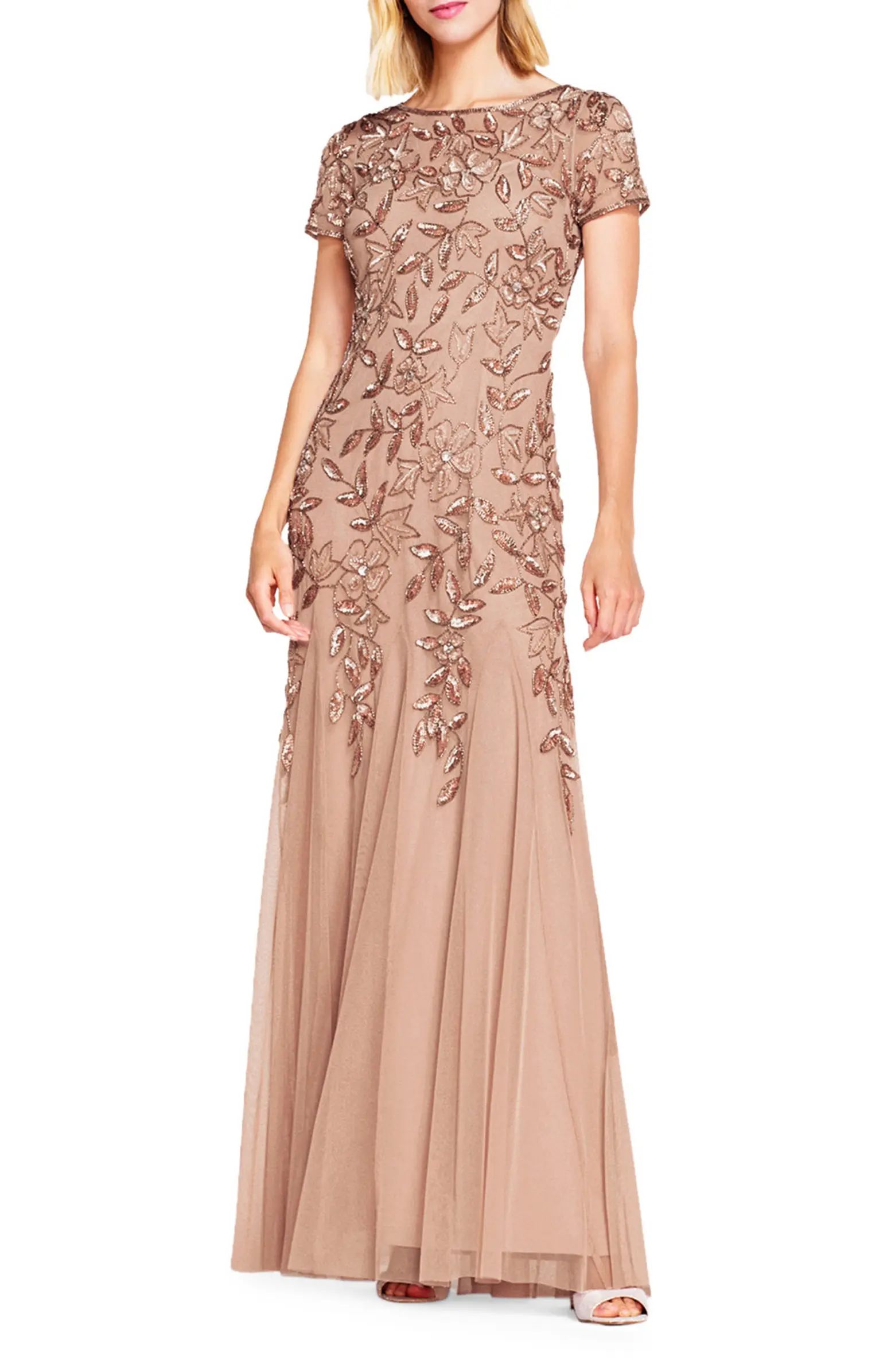 Floral Embroidered Beaded Trumpet Gown | Nordstrom