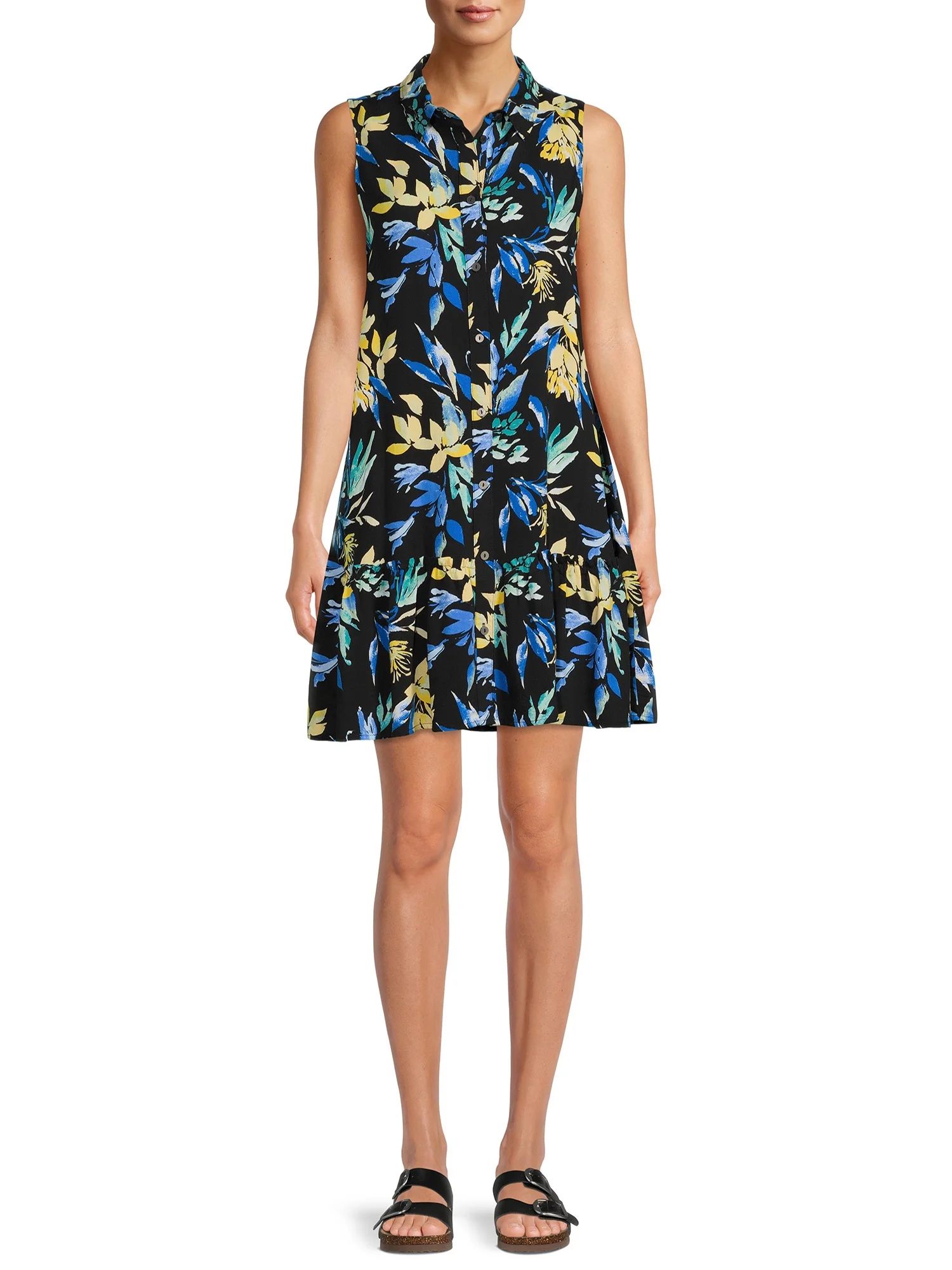 Time and Tru Women's Sleeveless Shirt Dress | Walmart (US)