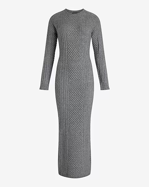 Cable Knit Crew Neck Long Sleeve Maxi Sweater Dress | Express