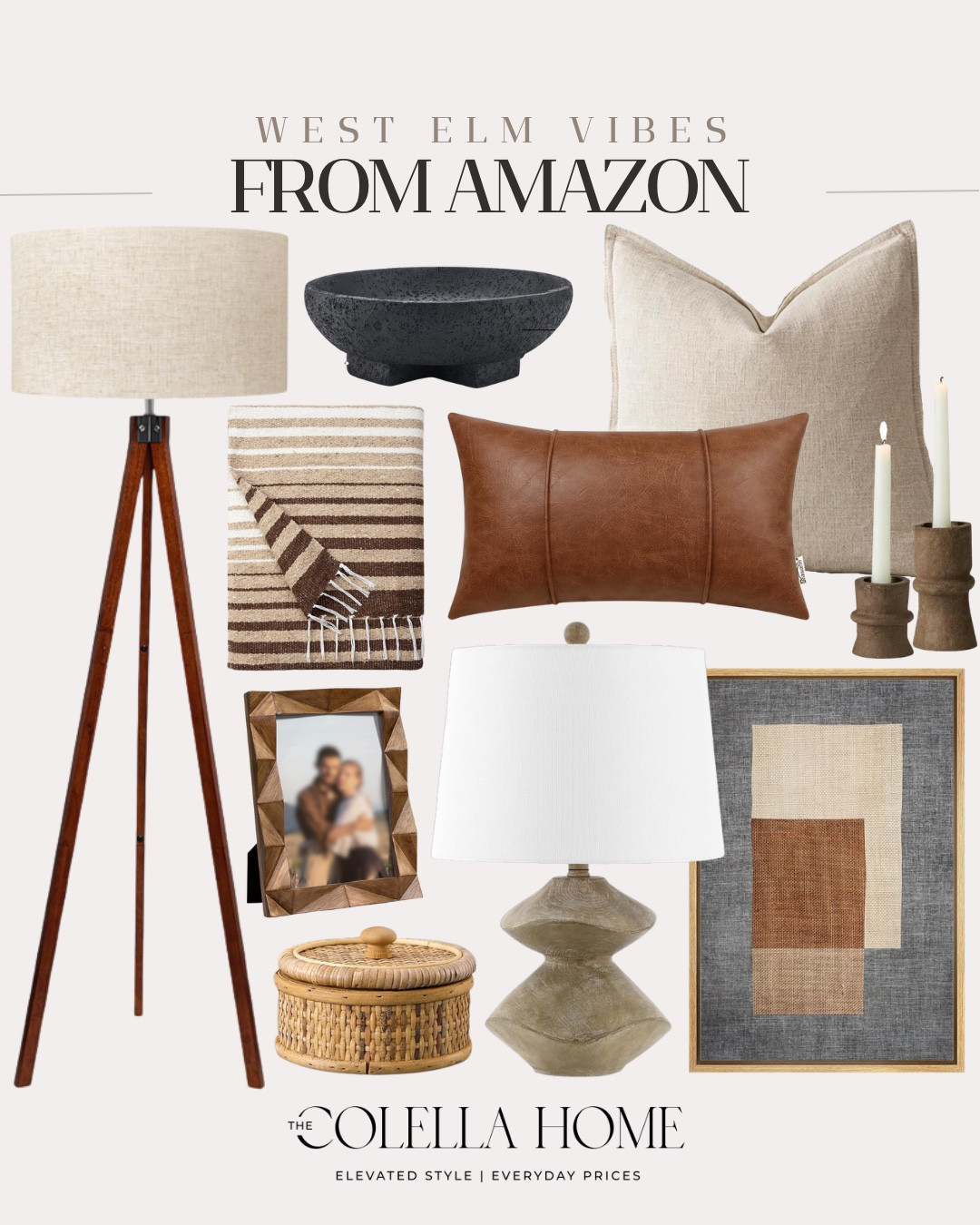 Designer looks from Amazon include wall art, table lamp, decorative basket, frame, floor lamp, blanket, decorative bowl, throw pillows, and candlestick holders.

Home decor,  designer looks for less, west elm, home accents

#LTKHome #LTKSeasonal #LTKvlog
