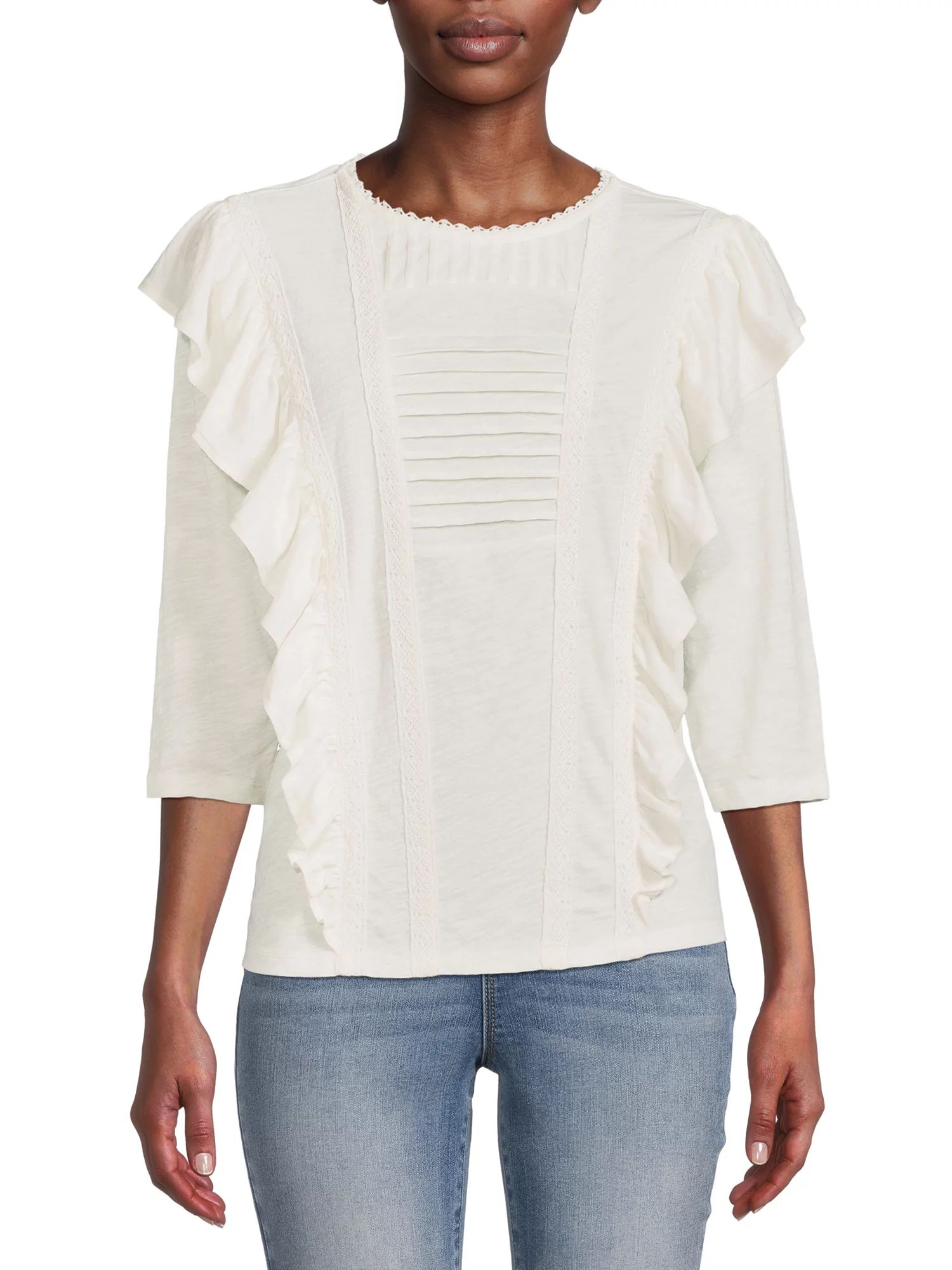 Time and Tru Women’s 3/4 Sleeve Ruffle Top | Walmart (US)