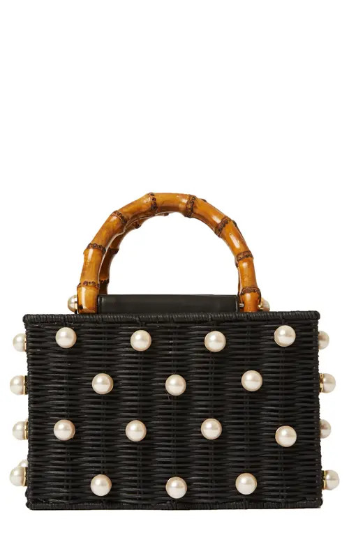 btb Los Angeles Chloe Imitation Pearl Rattan Bag in Black Pearl at Nordstrom | Nordstrom