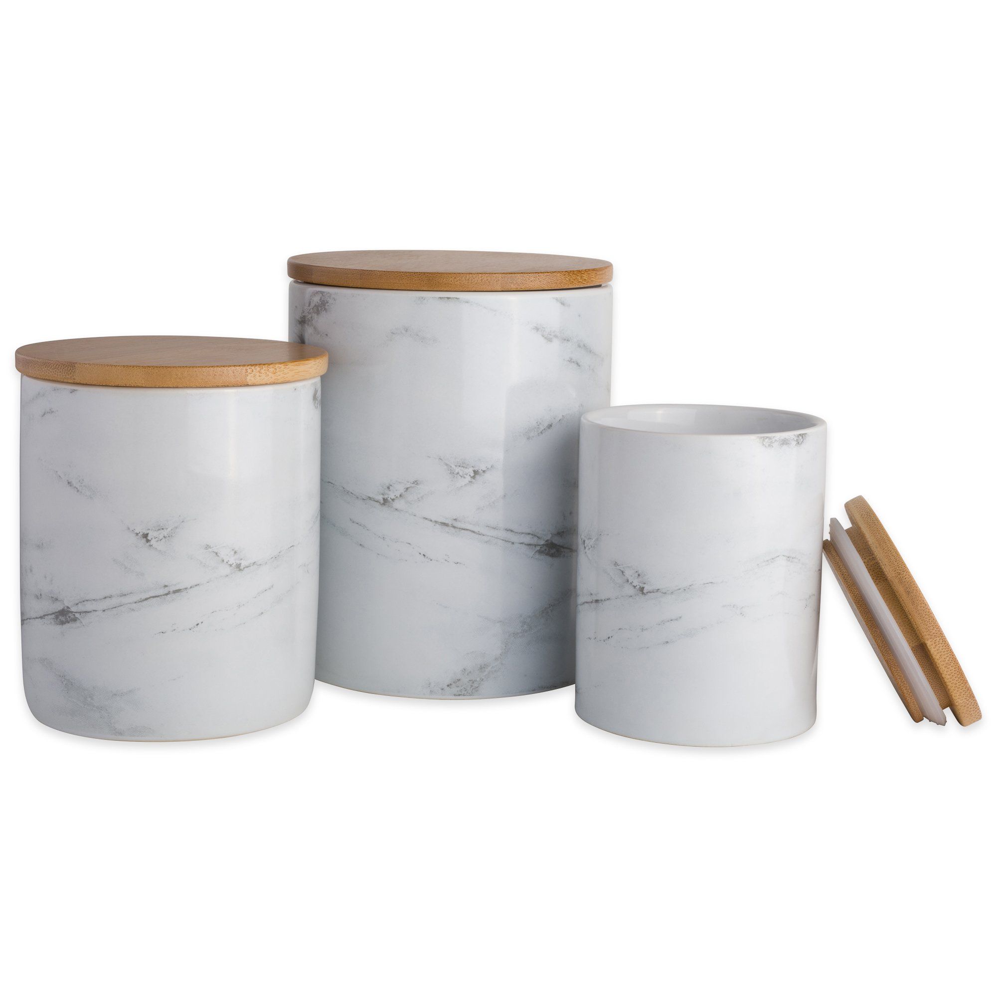 DII Kitchen Accessories Collection Ceramic, Canister Set, White Marble, 3 Piece | Amazon (US)