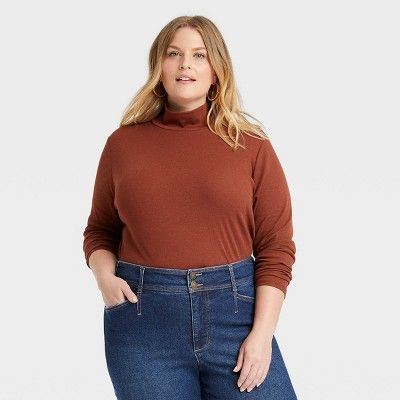 Women's Plus Size Long Sleeve Turtleneck T-Shirt - Ava & Viv™ | Target