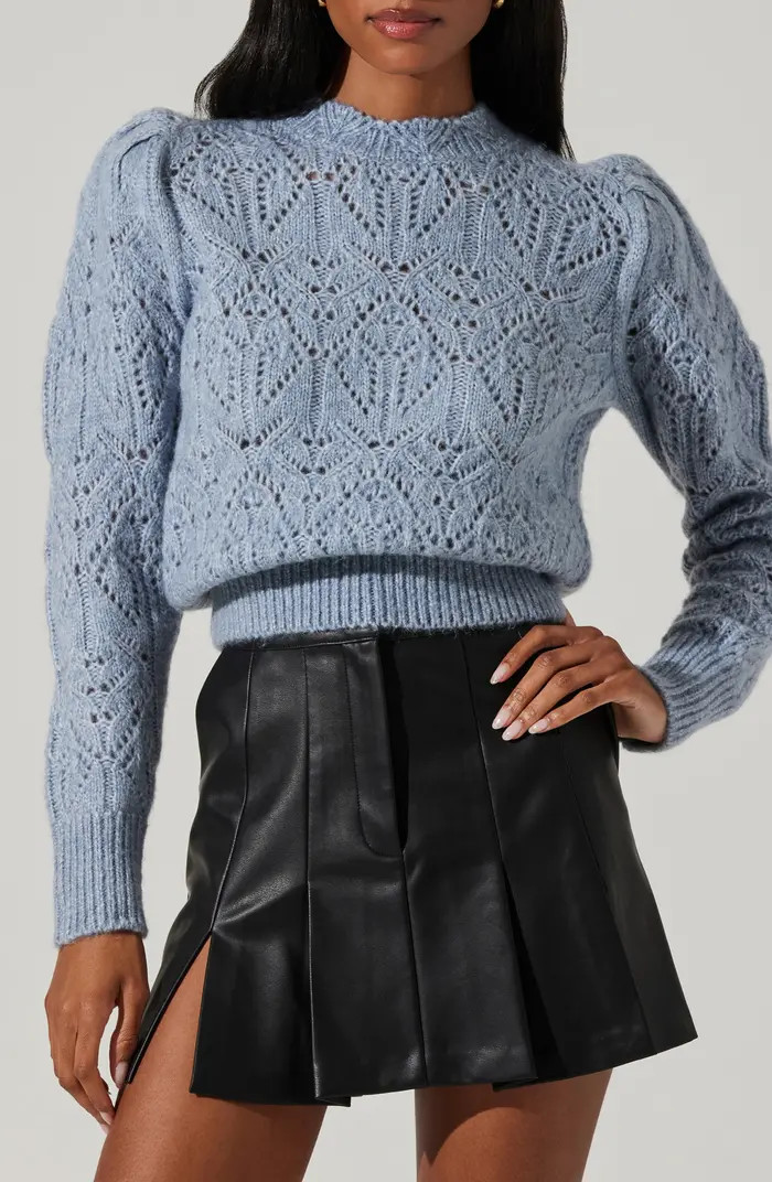 ASTR the Label Evy Puff Sleeve Open Stitch Sweater | Nordstrom | Nordstrom