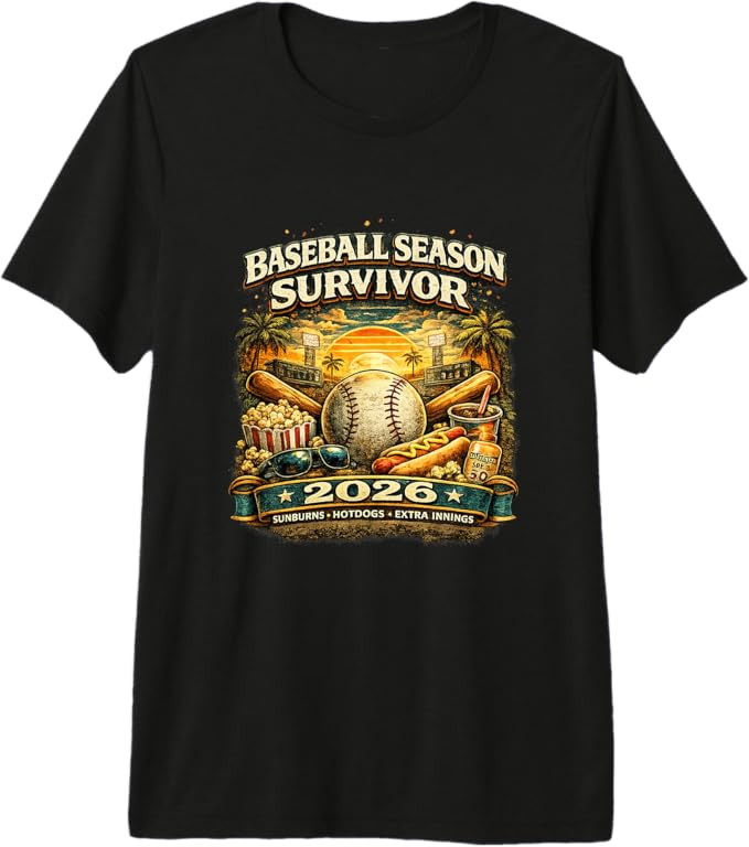 Baseball Season Survivor 2026 Funny Fan Vintage Sunset Premium Tri-Blend T-Shirt | Amazon (US)