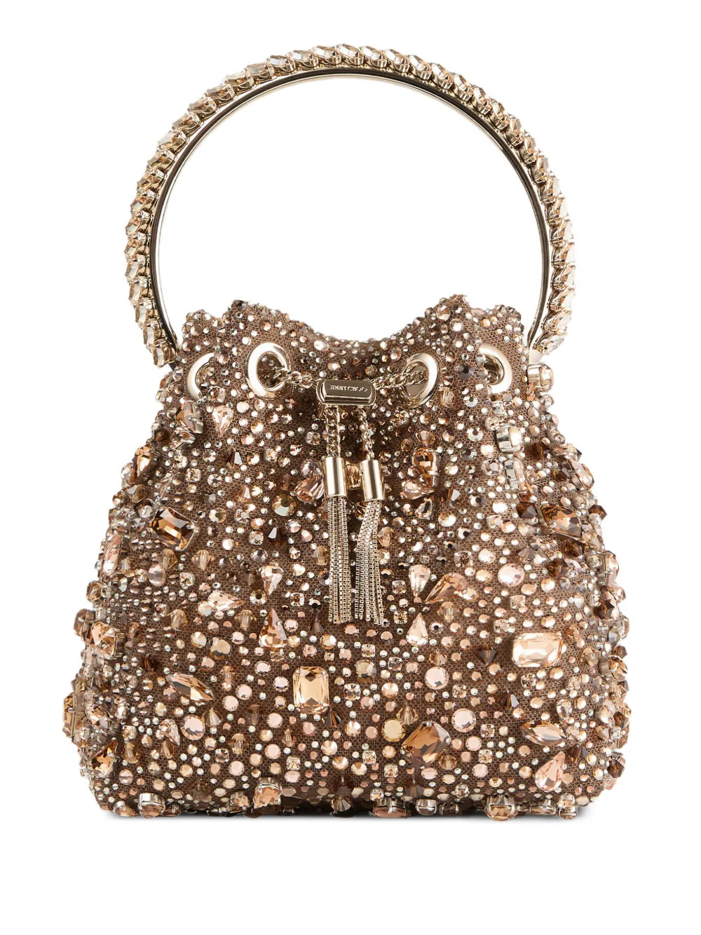 Jimmy Choo Bon Bon crystal-embellished bucket bag - Gold | Farfetch Global