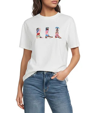 Cowboy Boot Graphic Print Crew Neck Short Sleeve Tee Shirt | Dillard's