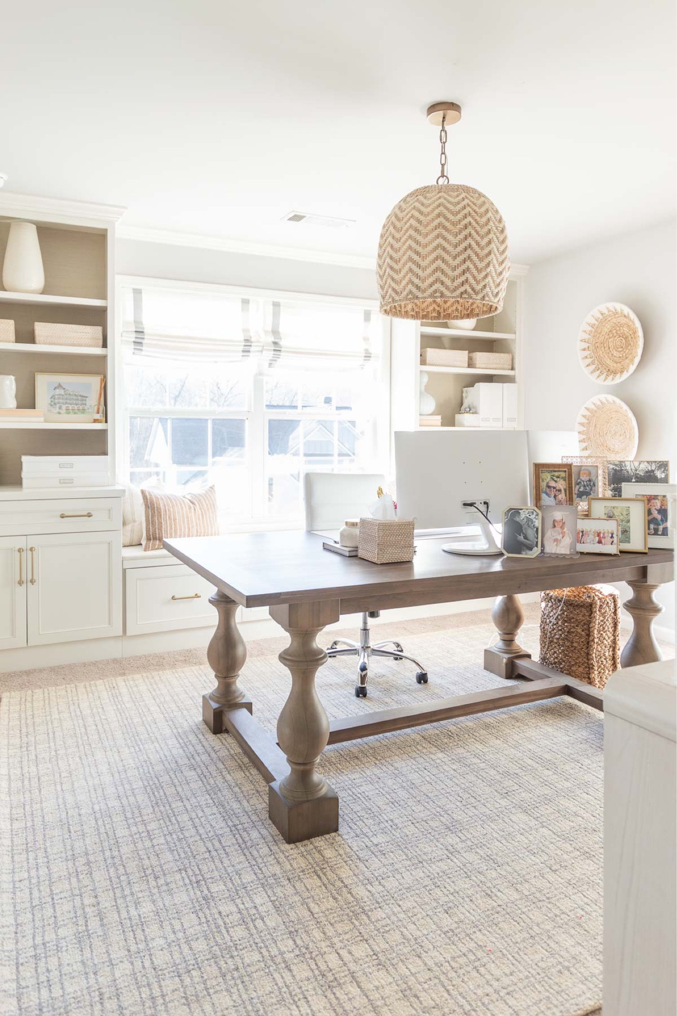 I just added my favorite neutral grid area rug to my home office and it complements my other decor perfectly! home decor office decor rattan decor rattan wall art table desk cabinet hardware working from home#LTKStyleTip

#LTKHome #LTKSaleAlert