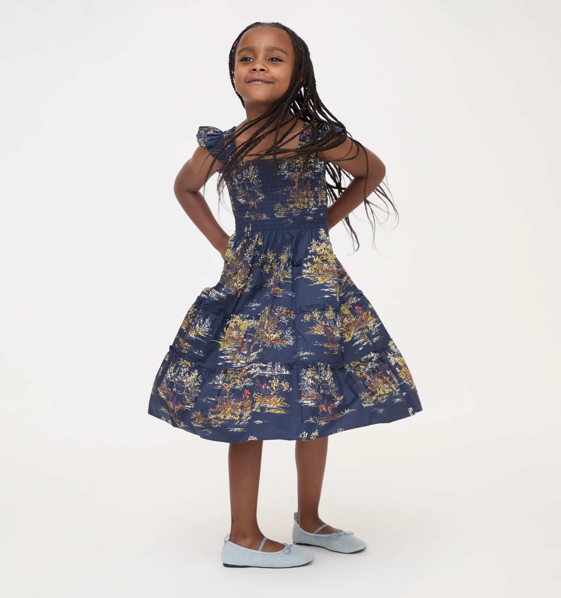 The Tiny Ellie Nap Dress - Navy Equestrian Toile | Hill House Home