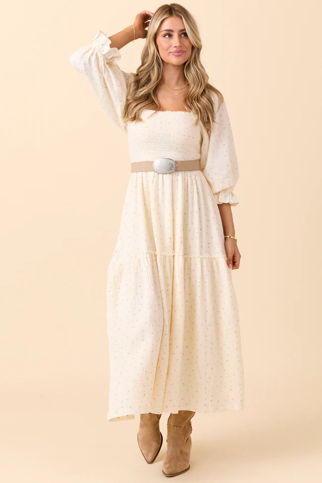 Thalia Ivory Floral Smocked Top Maxi Dress | Pink Lily