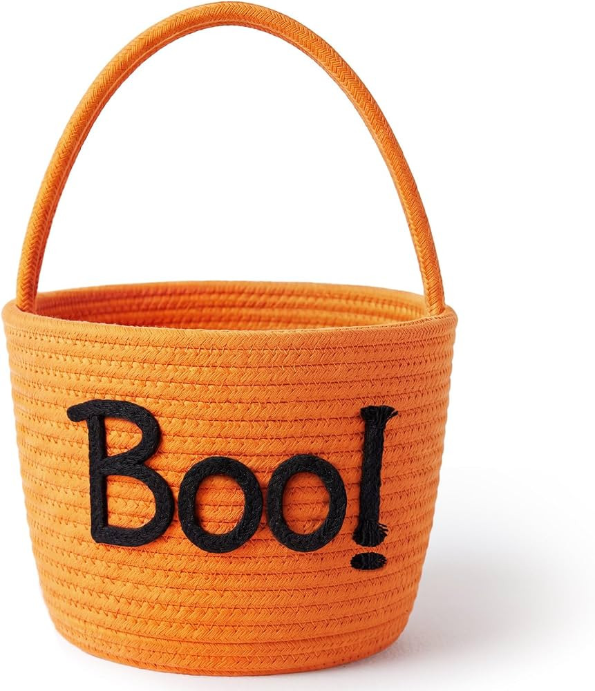 Meanplan Halloween Boo Basket with Handles, Funny Halloween Cotton Rope Ghost Spooky Basket Gifts... | Amazon (US)