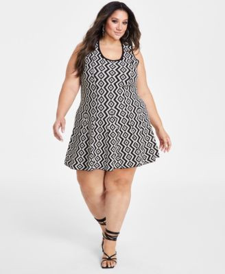 Plus Size Geo-Print Fit & Flare Sweater Dress | Macy's