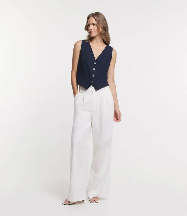 Colete em Viscolinho Mescla com Decote V Azul | Renner (BR)