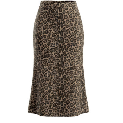INSPIRE CHIC Women's Leopard Print Elastic High Waisted Fishtail A-Line Maxi Skirts Small Brown | Target
