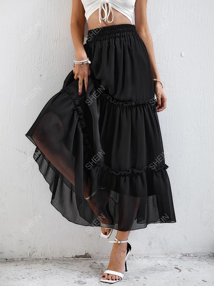 SHEIN Frenchy Elastic Waist Frill Trim Skirt | SHEIN