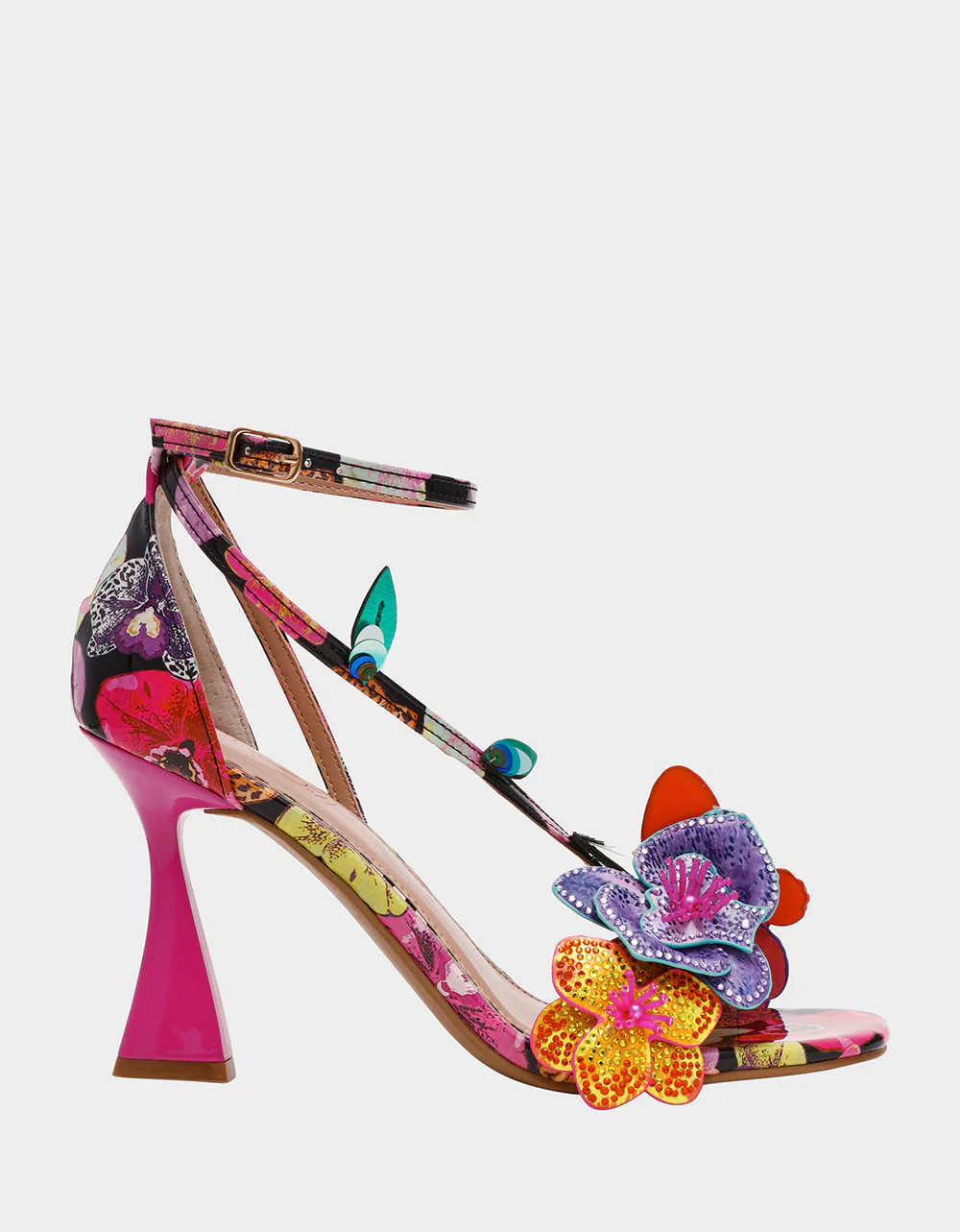 CAMILE BLACK MULTI Women's Floral Butterfly Rhinestone High Heel | Betsey Johnson