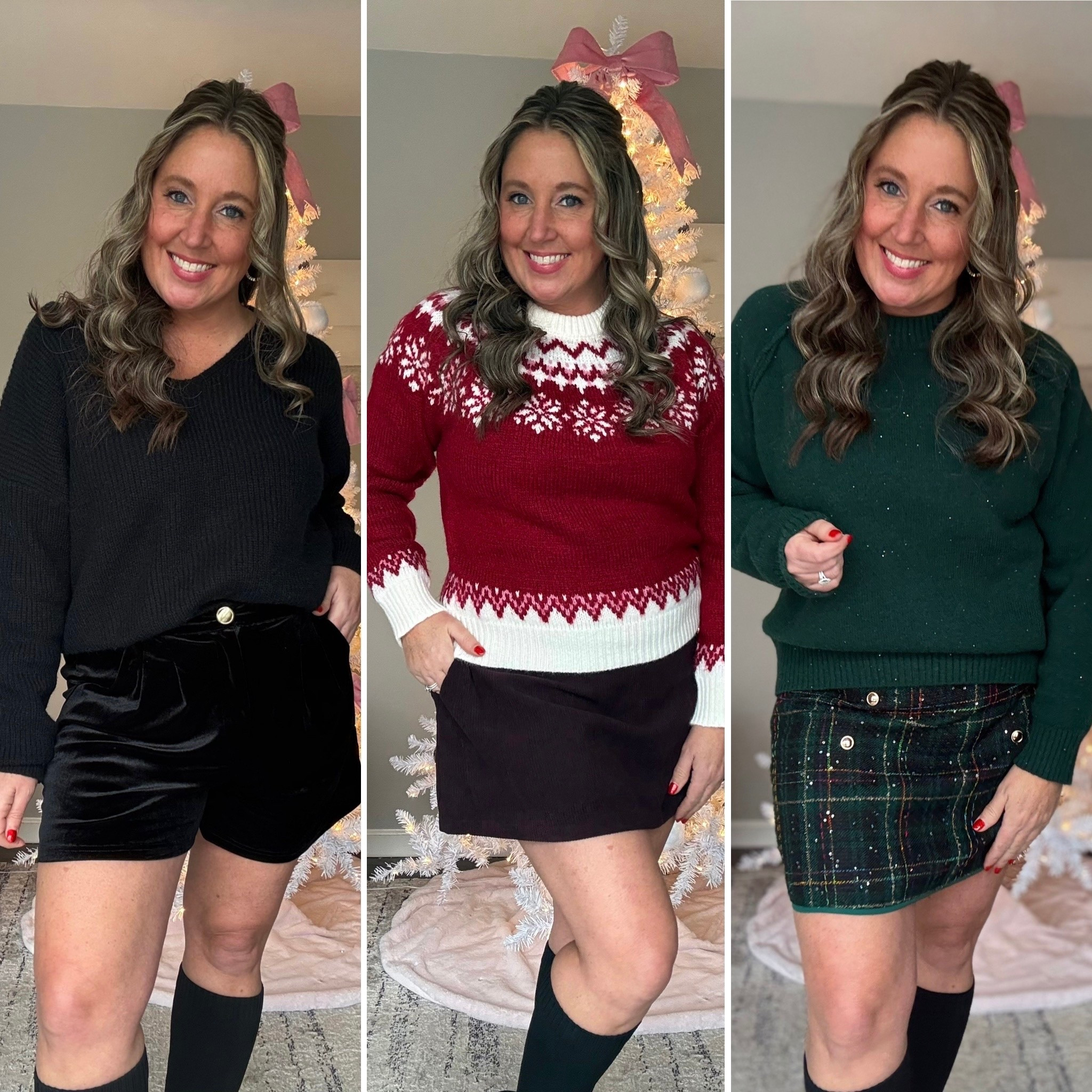 CUPSHE Holiday Haul♥️

✨Velvet Shorts & Black Pearl Sweater 
✨Fair Isle Sweater & Corduroy Skirt 
✨Green Sweater & Plaid Skirt 

#LTKHoliday #LTKFindsUnder50 #LTKSaleAlert