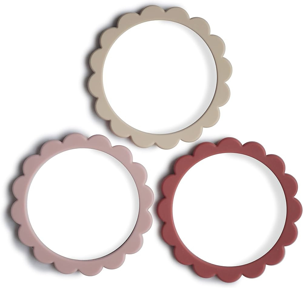 mushie Flower Teether Bracelet | 3-Pack (Rose/Blush/Shifting Sand) | Amazon (US)