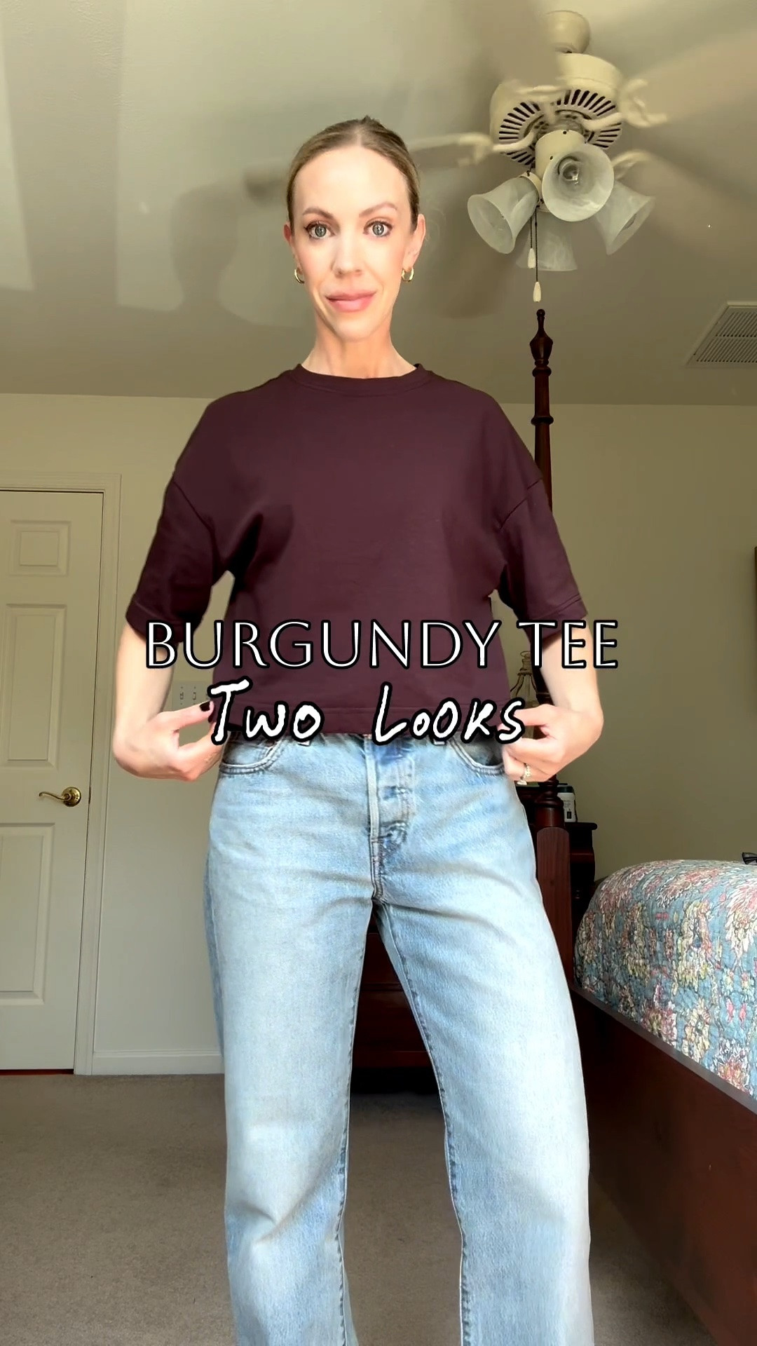 Styling burgundy tee for early fall two ways - on sale this weekend!

Over 40 casual outfit with a bandana scarf and cuffed jeans and date night or office outfit with a silk scarf and burgundy pumps

#LTKOver40 #LTKSaleAlert #LTKSeasonal