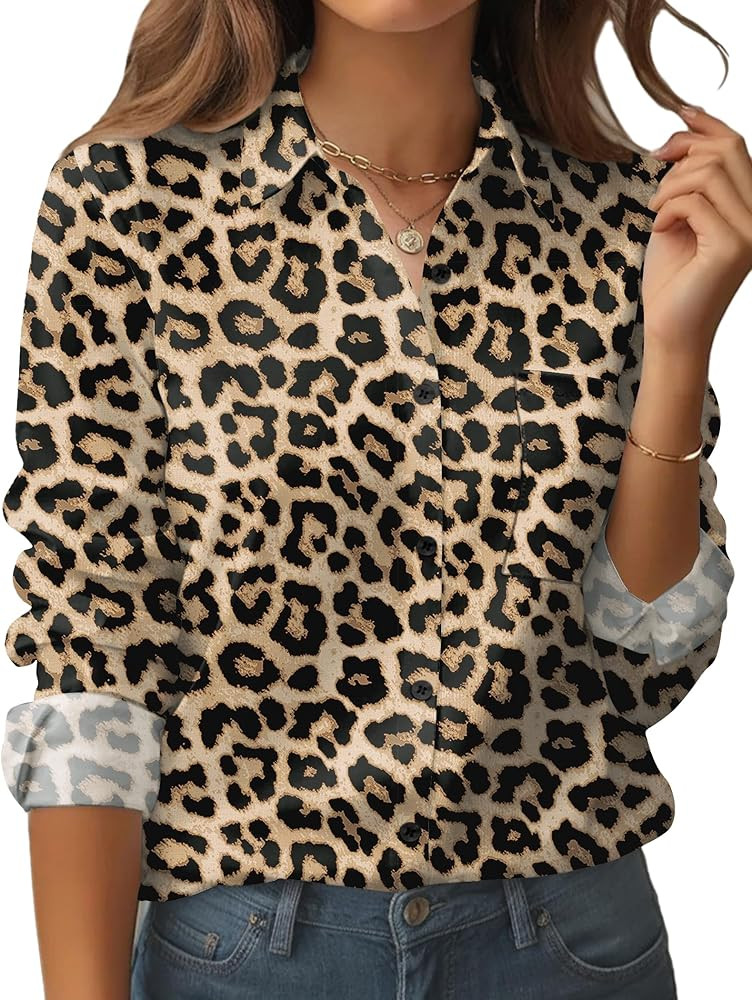 Zeagoo Womens Button Down Shirt Long Sleeve Blouse Business Work Tops Dressy Casual Floral Printe... | Amazon (US)