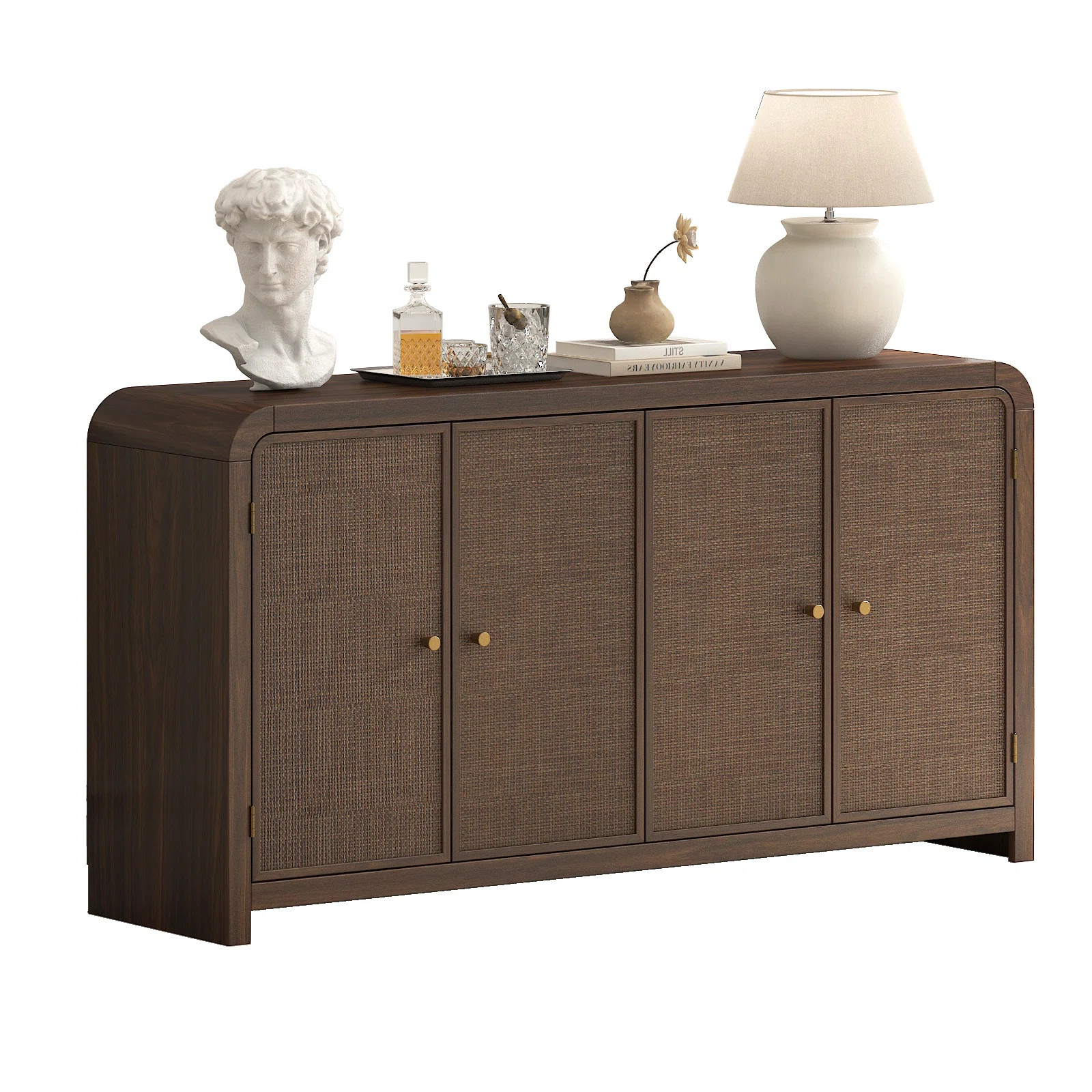 Cevat 60'' Boho Buffets & Sideboards with Rattan Sideboard Cabinet with 4 Doors | Wayfair North America