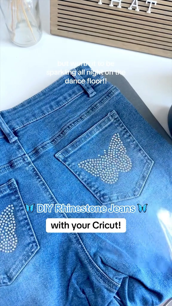 DIY rhinestone jeans with your Cricut!! 🦋✨ 

#LTKPetite #LTKSeasonal #LTKU