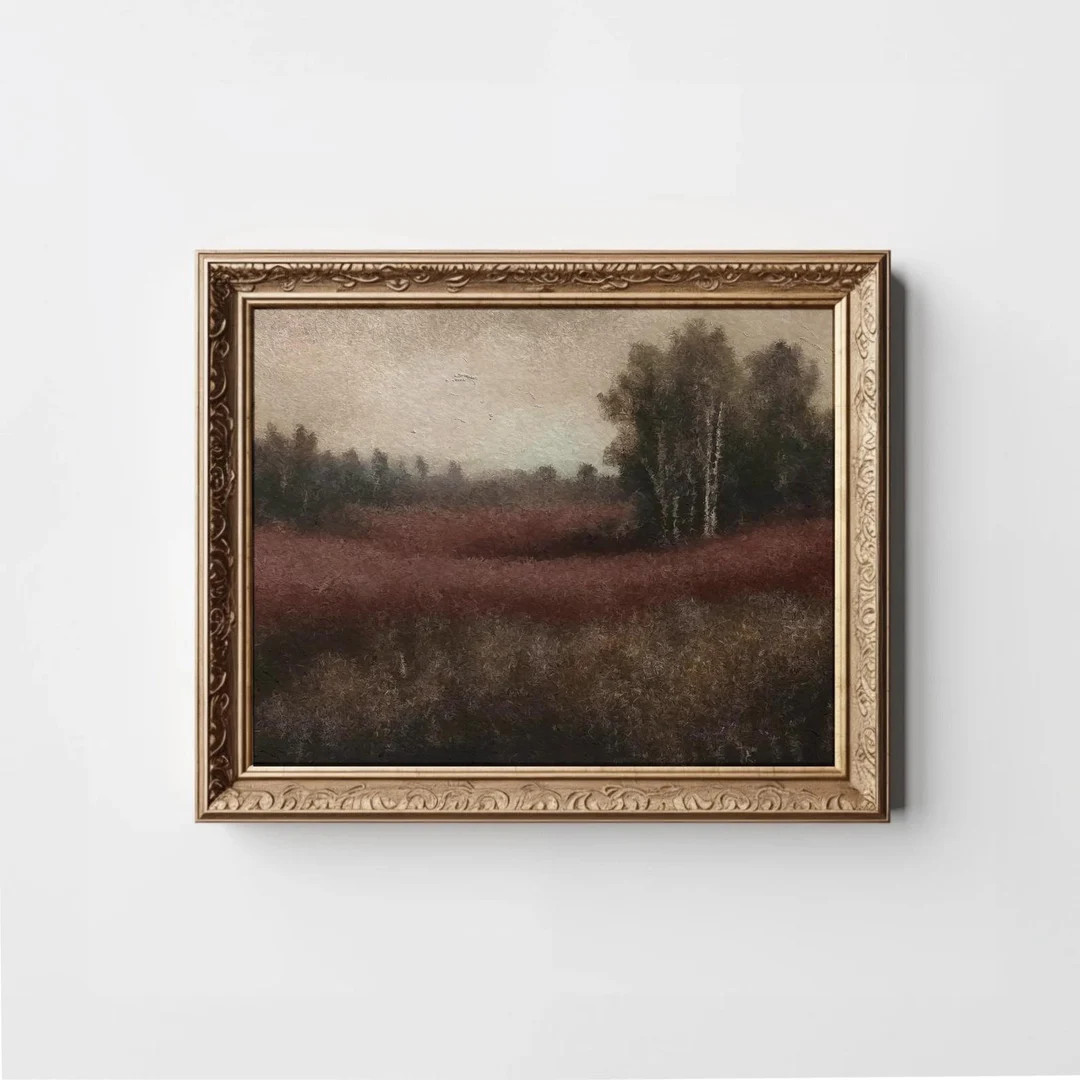 Dark Moody Fall Art Print, Burgundy Vintage Landscape Wall Art, Rustic Wall Decor, Autumn Maroon ... | Etsy (US)