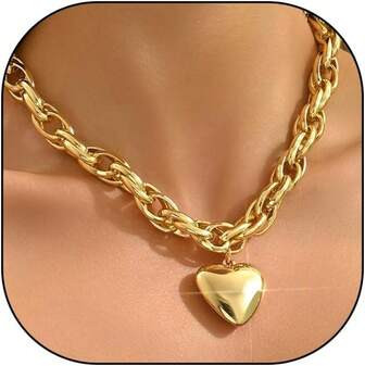 Gold Chunky Big Heart Statement Necklace  | SHEIN