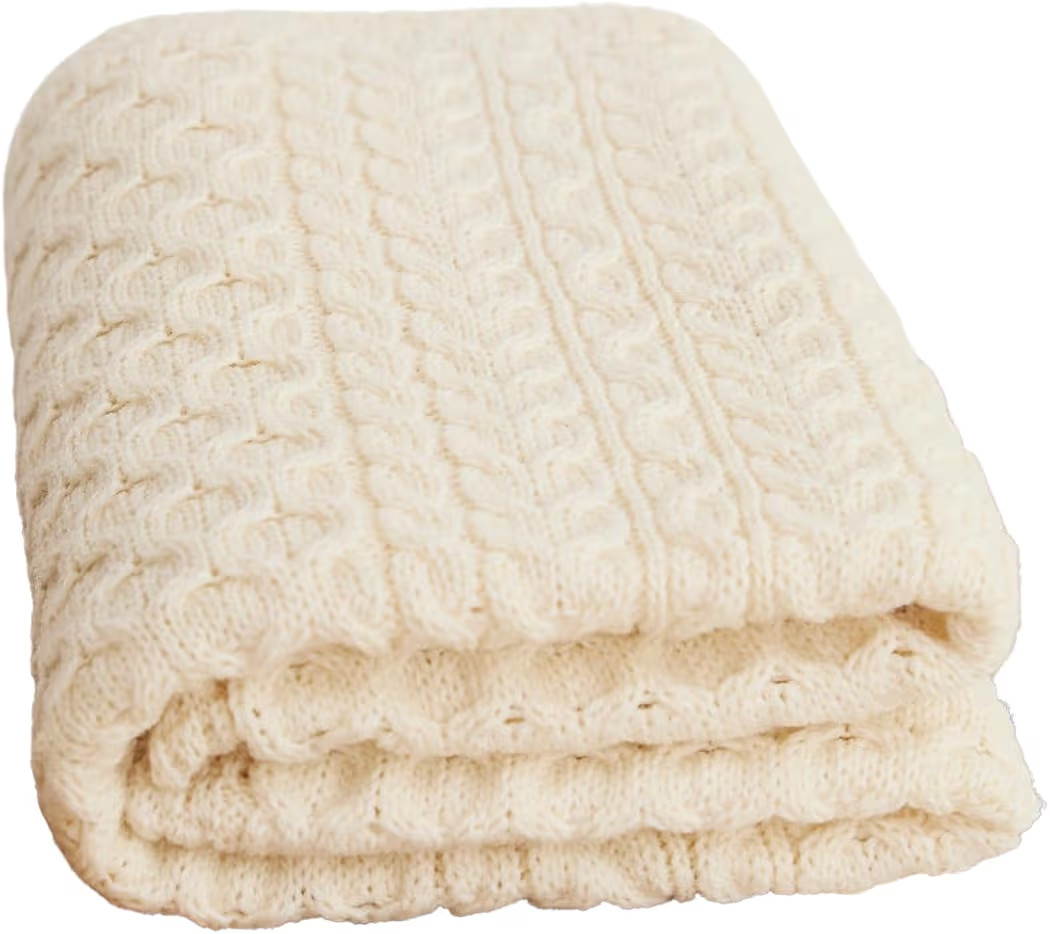 Aran Woollen Mills Irish Wool Blanket, 100% Worsted Wool, Traditional Cable Knit Design, Durable & Ethically Made in Ireland, Bertra, Cream, 36x60 Inches | Amazon (US)