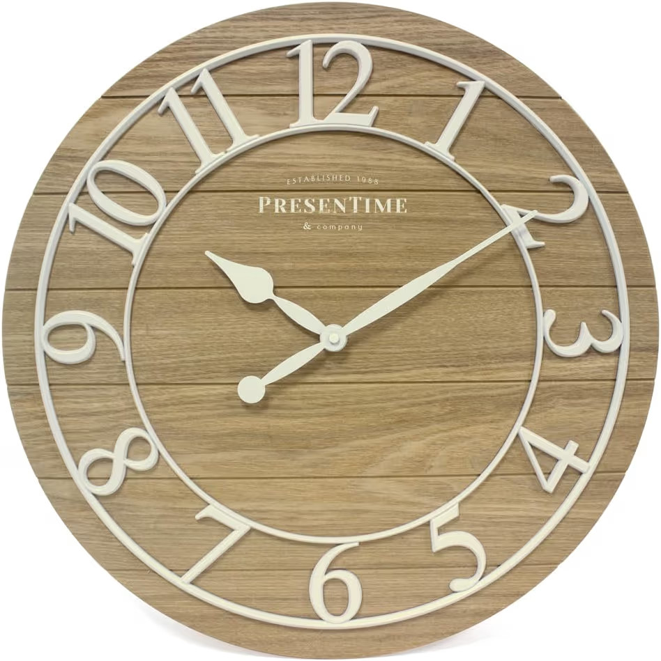 Presentime & Co Classic Farmhouse Shiplap Clock, 19.5 inch, White Arabic Numerals with Ash Wood S... | Amazon (US)