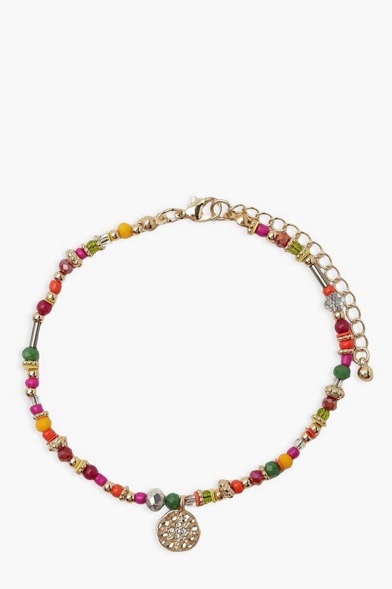 Rainbow Bead & Coin Anklet | Boohoo.com (US & CA)