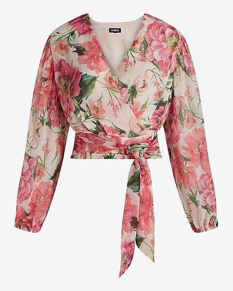 Floral Tie Banded Bottom Faux Wrap Top | Express